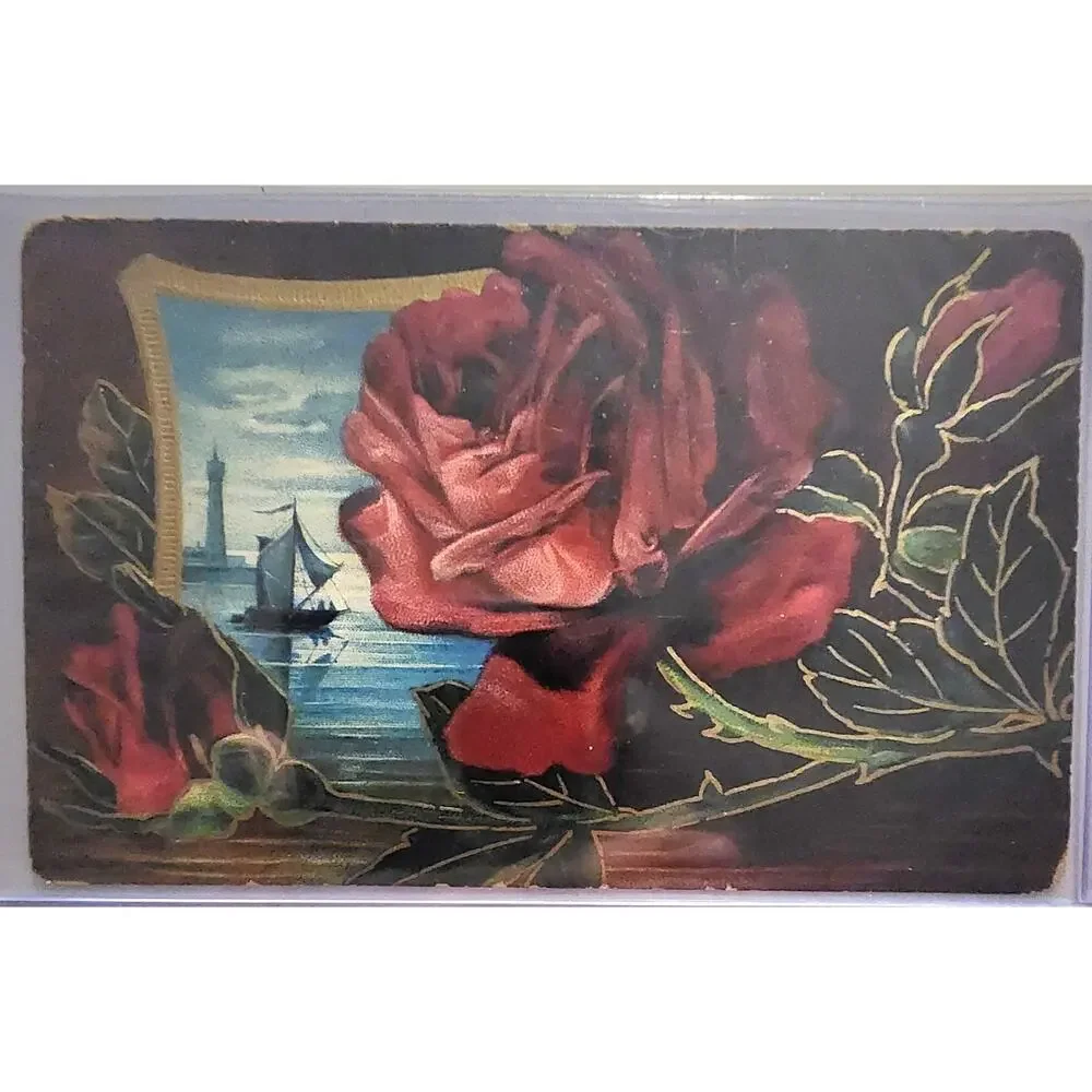 Lot Of Four Vintage Antique Embossed Postcards Flowers Good Luck